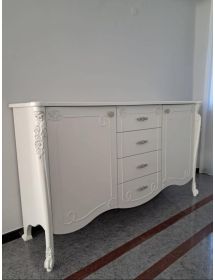 Credenza in legno shabby con rilievo bianco 193x58x111