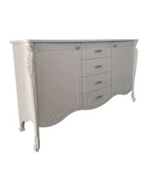 Credenza in legno shabby con rilievo bianco 193x58x111