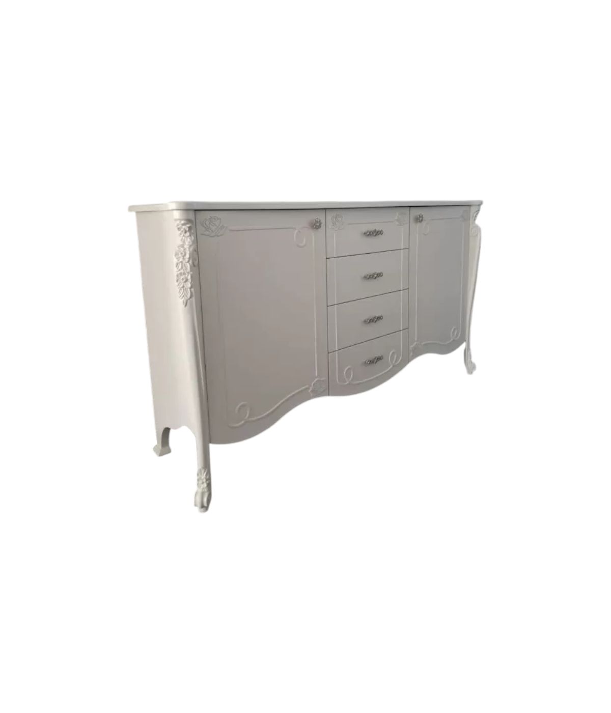 Credenza in legno shabby con rilievo bianco 193x58x111