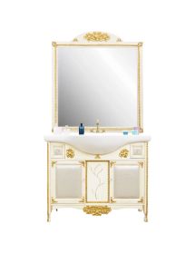 Mobile bagno legno barocco legno decapè avorio oro ecopelle L.105 P.50