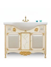 Mobile bagno legno barocco legno decapè avorio oro ecopelle L.105 P.50