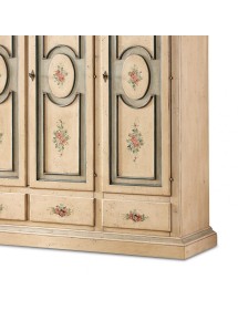 MOBILI 2G - Armadio 3 porte 3 cassetti in legno finitura avorio antico  arte povera L.184 x P.60 H.217