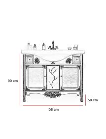 Mobile bagno legno barocco legno decapè avorio oro ecopelle L.105 P.50