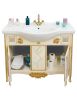 Mobile bagno legno barocco legno decapè avorio oro ecopelle L.105 P.50