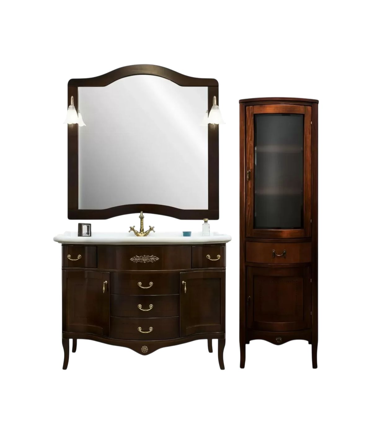 Mobile bagno classico con colonna legno tinta noce L.110 P.60