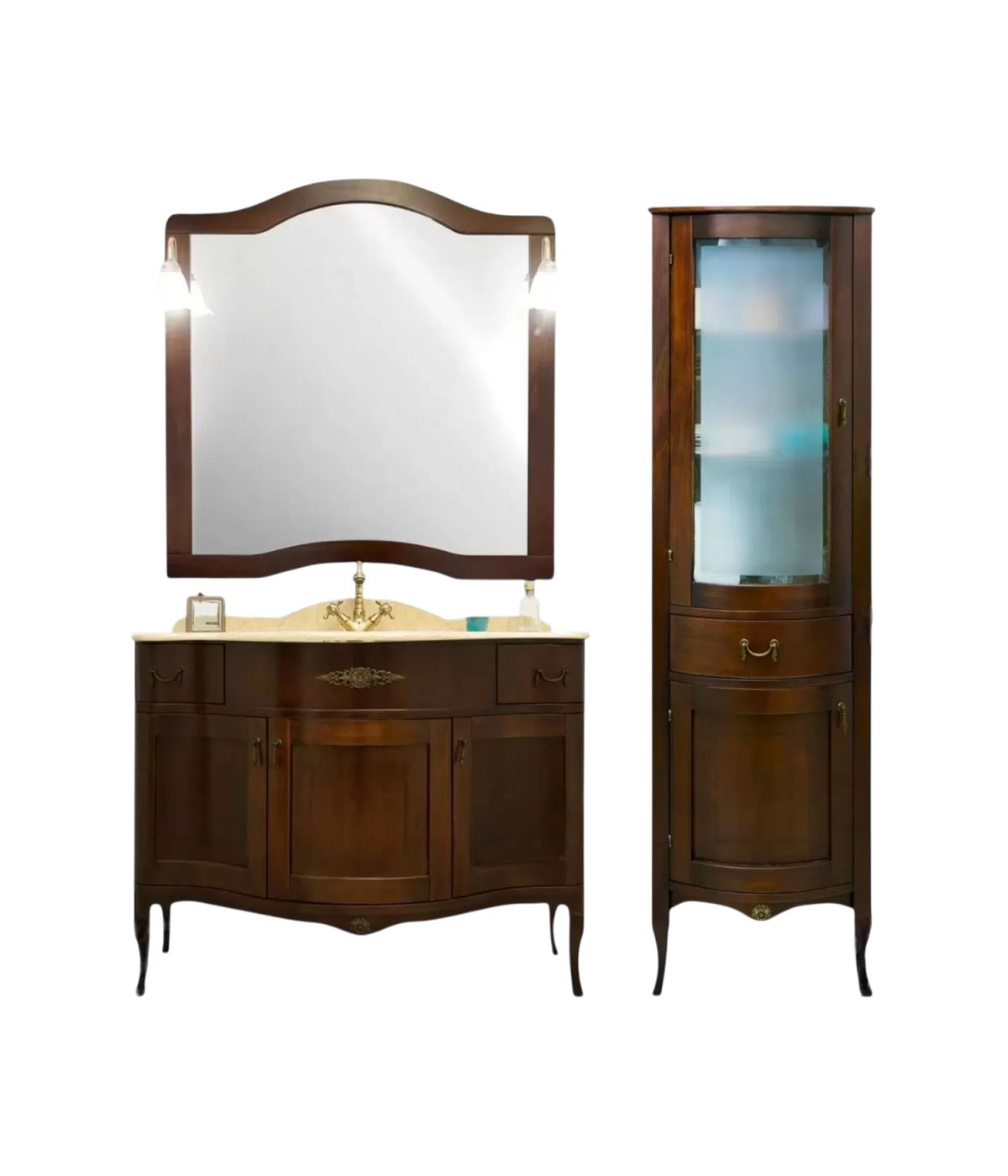 Mobile bagno classico con colonna legno tinta noce L.110 P.60