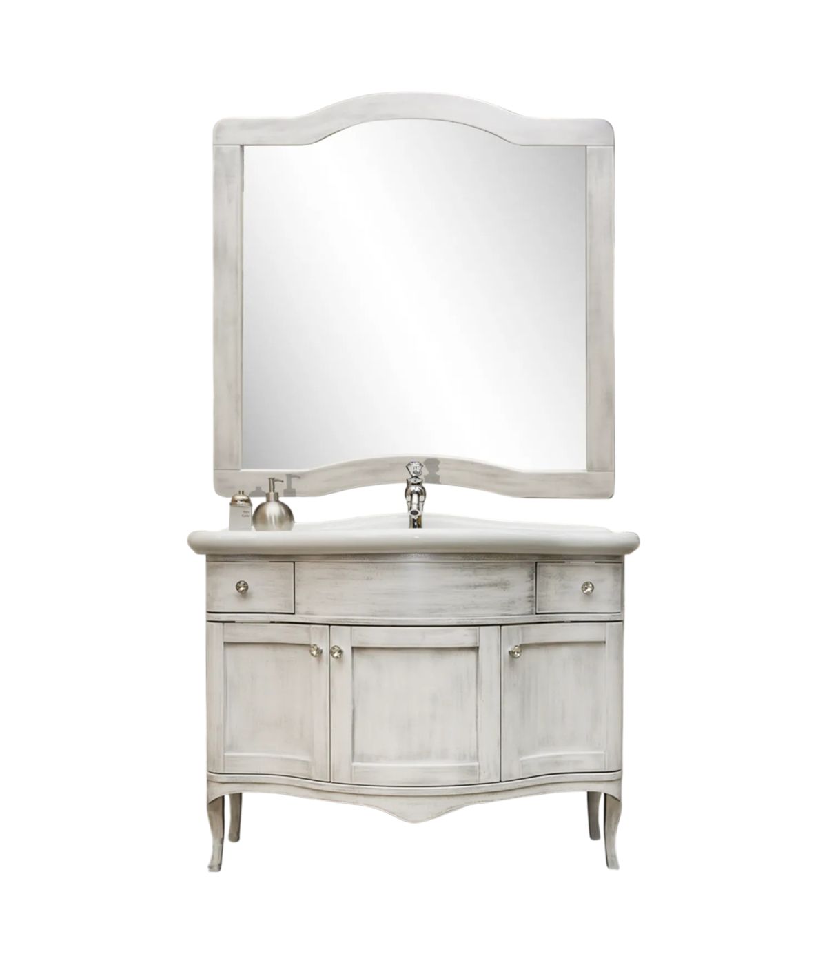 MOBILE BAGNO LEGNO SHABBY BIANCO PATINATO ARGENTO L.110 P.60