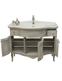 MOBILE BAGNO LEGNO SHABBY BIANCO PATINATO ARGENTO L.110 P.60