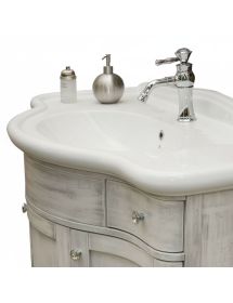 MOBILE BAGNO LEGNO SHABBY BIANCO PATINATO ARGENTO L.110 P.60