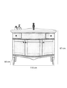 MOBILE BAGNO LEGNO SHABBY BIANCO PATINATO ARGENTO L.110 P.60