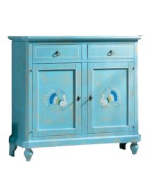 Madia 2 porte legno shabby azzurro consumato pavoncelle 112X49X98