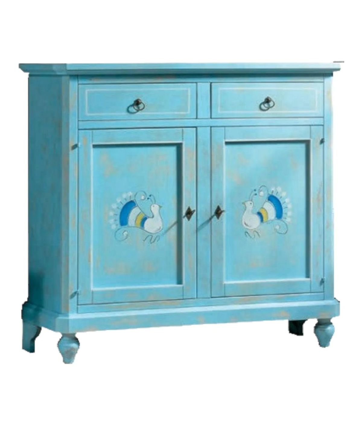 Madia 2 porte legno shabby azzurro consumato pavoncelle 112X49X98