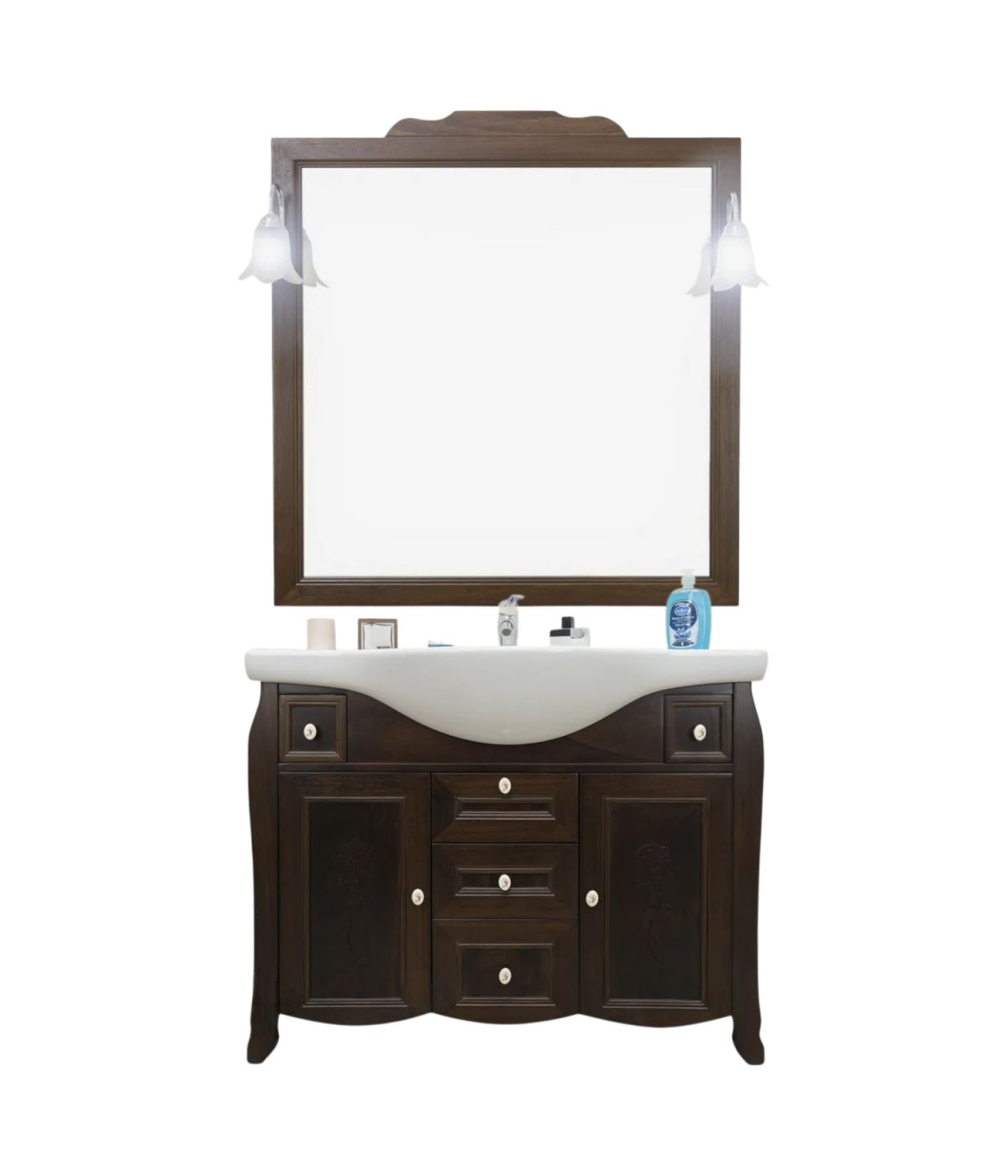 MOBILE BAGNO CLASSICO LEGNO SAGOMATO NOCE L.105 P.50