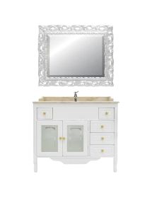 MOBILE BAGNO COMPLETO IN LEGNO BIANCO TOP MARMO L.100/120/130 P.60