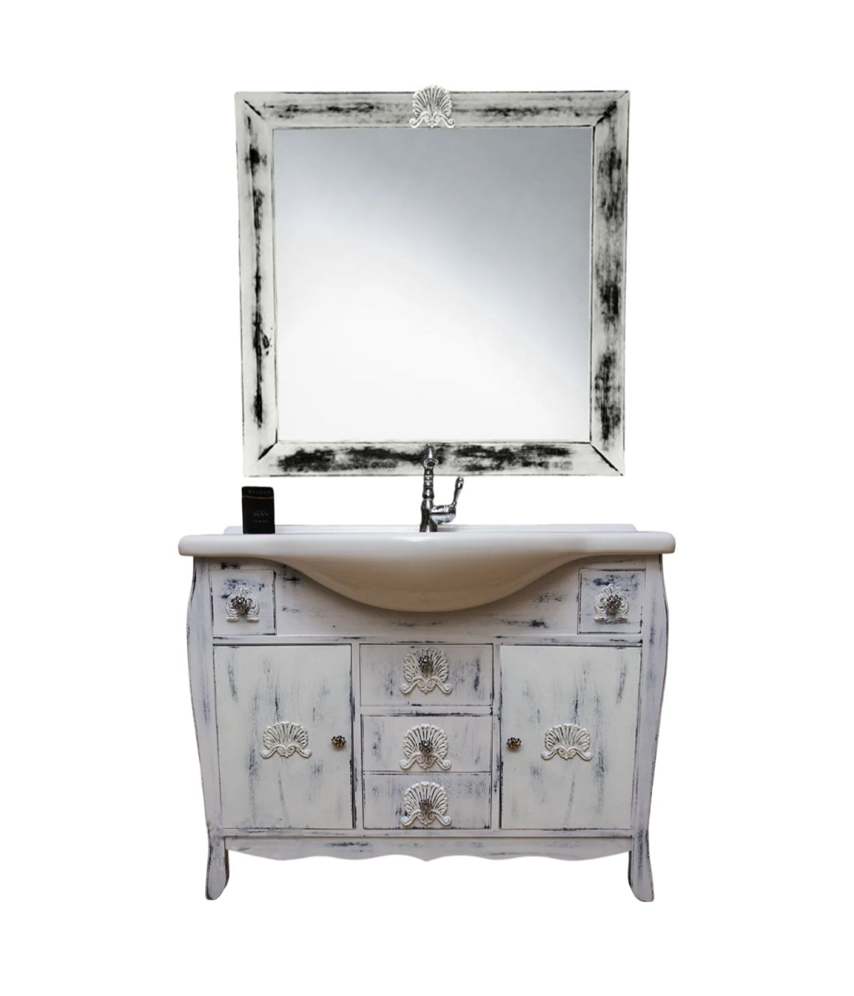 MOBILE BAGNO COMPLETO LEGNO ROVERE BIANCO ANTICATO L.108 P.50