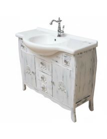 MOBILE BAGNO COMPLETO LEGNO ROVERE BIANCO ANTICATO L.108 P.50