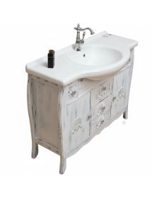 MOBILE BAGNO COMPLETO LEGNO ROVERE BIANCO ANTICATO L.108 P.50