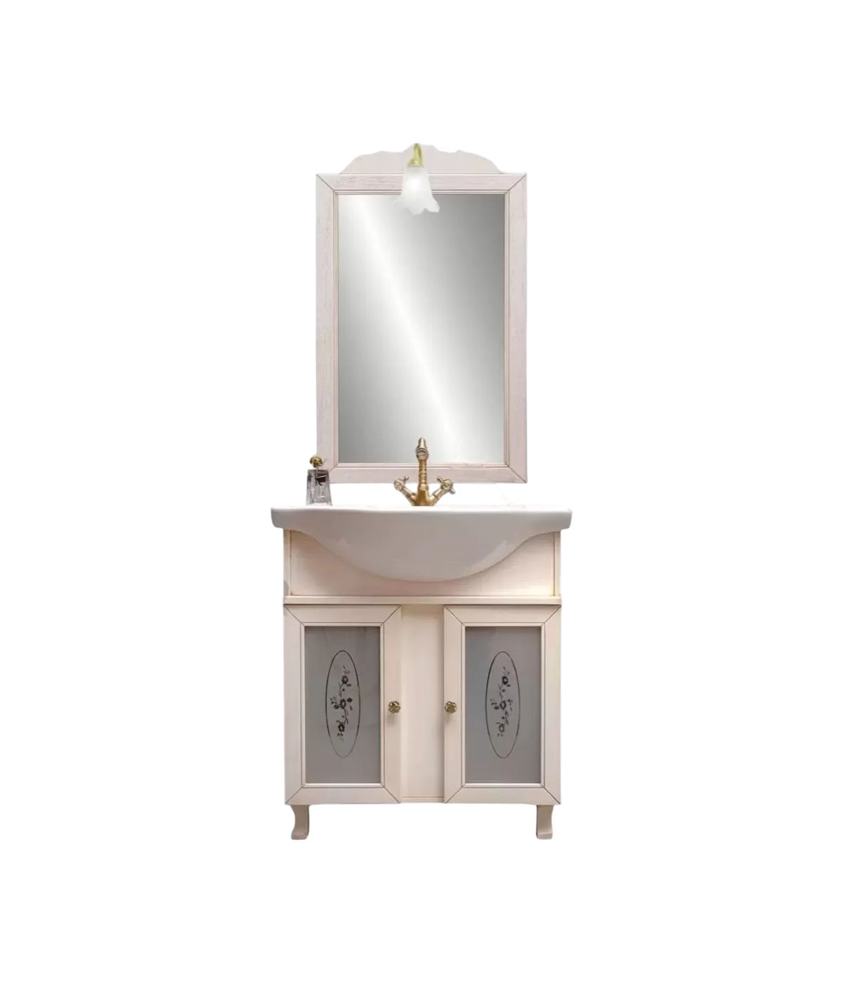 MOBILE BAGNO LEGNO ARTE POVERA AVORIO ANTICATO L.75 P.50