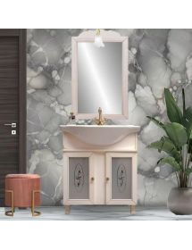 MOBILE BAGNO LEGNO ARTE POVERA AVORIO ANTICATO L.65 P.50