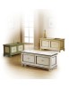 MOBILI 2G - Cassapanca in legno arte povera laccato bianco con profilo azzurro L.120 x P.44 H.51