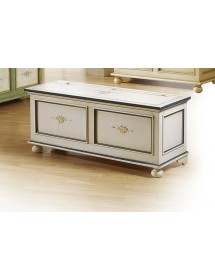 MOBILI 2G - Cassapanca in legno arte povera laccato bianco con profilo azzurro L.100 x P.44 H.51