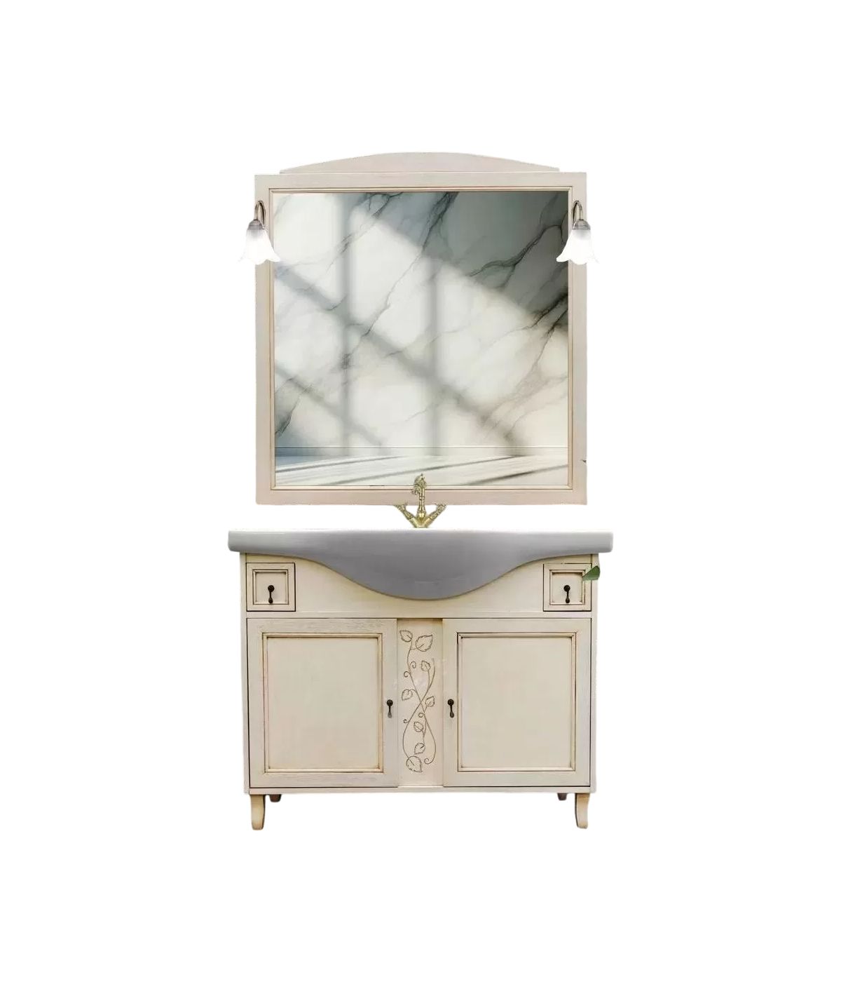 MOBILE BAGNO LEGNO SHABBY AVORIO ANTICATO INTAGLIATO L.105 P.50