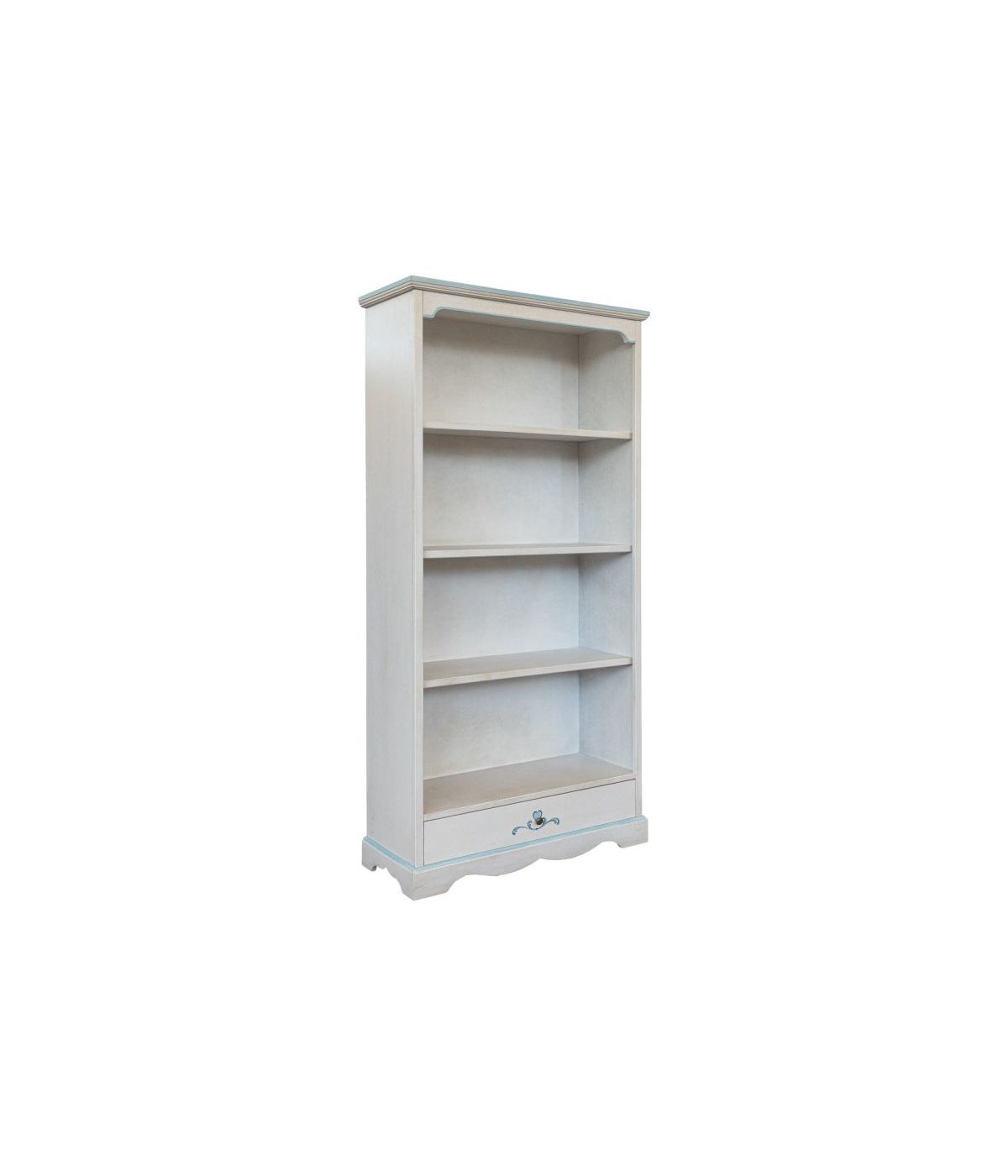 Libreria shabby legno bianco anticato decoro cuore 94x36x189H