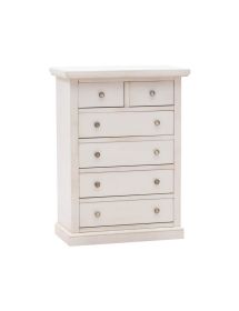 Cassettiera 6 cassetti legno shabby bianco anticato pomoli argento 62x37X93