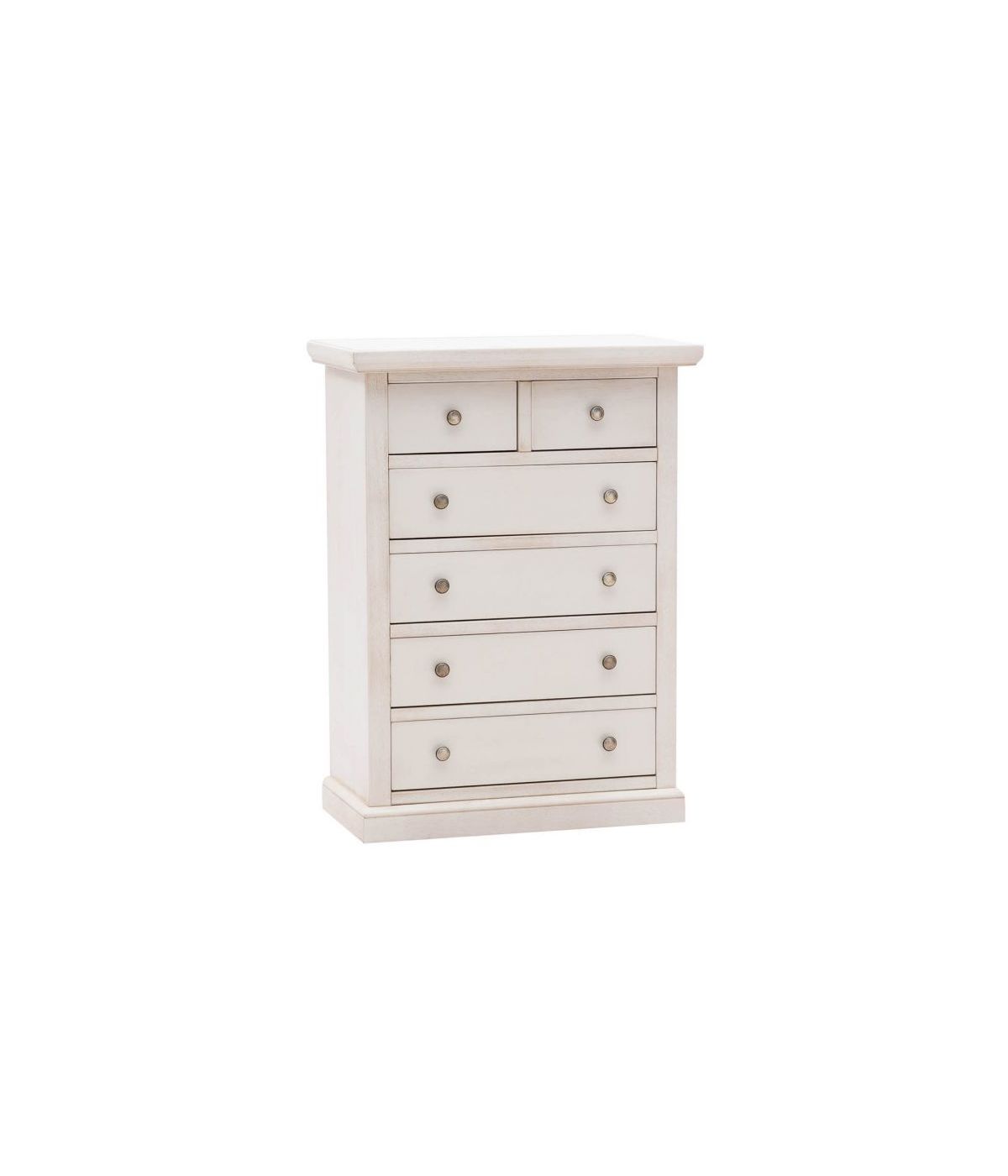 Cassettiera 6 cassetti legno shabby bianco anticato pomoli argento 62x37X93