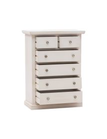 Cassettiera 6 cassetti legno shabby bianco anticato pomoli argento 62x37X93