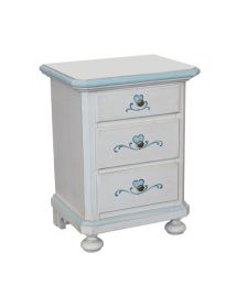 Comodino 3 cassetti legno shabby bianco anticato decori cuore 51x40x66