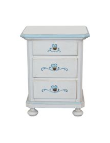 Comodino 3 cassetti legno shabby bianco anticato decori cuore 51x40x66