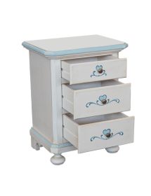 Comodino 3 cassetti legno shabby bianco anticato decori cuore 51x40x66
