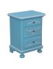 Comodino 3 cassetti legno shabby azzurro anticato decorato filo bianco 51x40x66