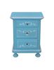 Comodino 3 cassetti legno shabby azzurro anticato decorato filo bianco 51x40x66