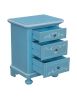Comodino 3 cassetti legno shabby azzurro anticato decorato filo bianco 51x40x66