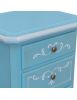 Comodino 3 cassetti legno shabby azzurro anticato decorato filo bianco 51x40x66