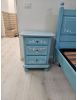 Comodino 3 cassetti legno shabby azzurro anticato decorato filo bianco 51x40x66