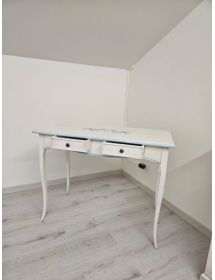 Consolle legno shabby bianco anticato filo azzurro pavoncella 101X55x80