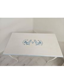 Consolle legno shabby bianco anticato filo azzurro pavoncella 101X55x80