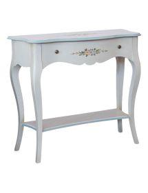 Consolle 1 cassetto legno shabby bianco anticato decorato azzurro 100X40x87