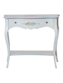 Consolle 1 cassetto legno shabby bianco anticato decorato azzurro 100X40x87