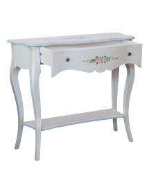 Consolle 1 cassetto legno shabby bianco anticato decorato azzurro 100X40x87