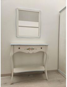 Consolle con specchio legno shabby bianco anticato decorato azzurro 100X40