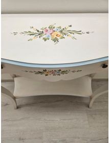 Consolle con specchio legno shabby bianco anticato decorato azzurro 100X40