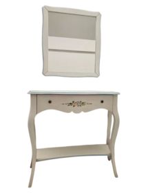 Consolle con specchio legno shabby bianco anticato decorato azzurro 100X40