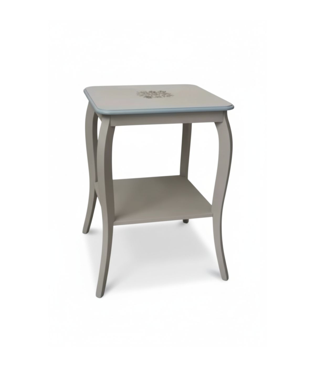 Tavolino shabby legno bianco anticato filo azzurro decoro 50x50x63