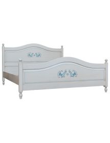 Letto matrimoniale shabby bianco anticato filo azzurro pavoncella 175x212X112
