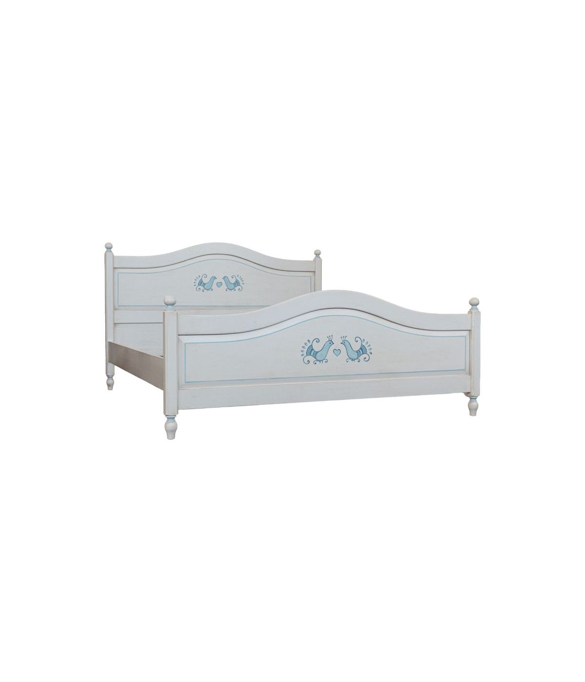 Letto matrimoniale shabby bianco anticato filo azzurro pavoncella 175x212X112