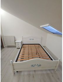 Letto matrimoniale shabby bianco anticato filo azzurro pavoncella 175x212X112